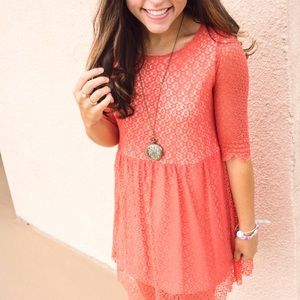 Sweet Peachy Pink Lace Dress